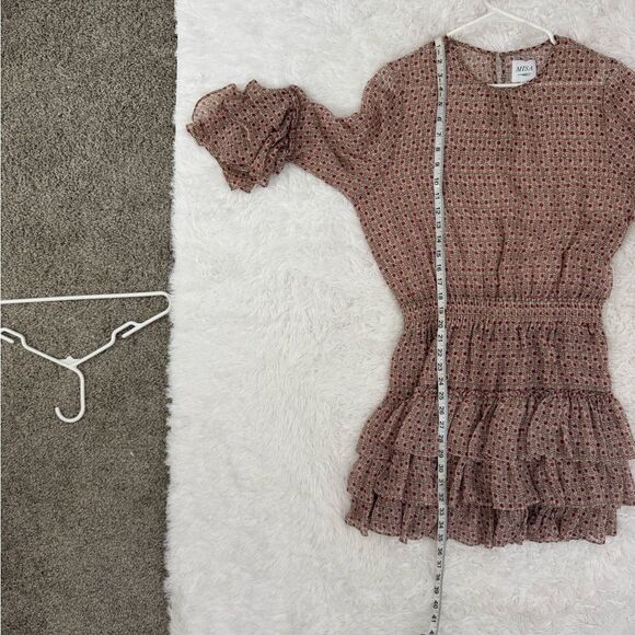 MISA Los Angeles Floral Mini Dress Ruffle Tiered Smocked Waist Size M - Picture 10 of 12